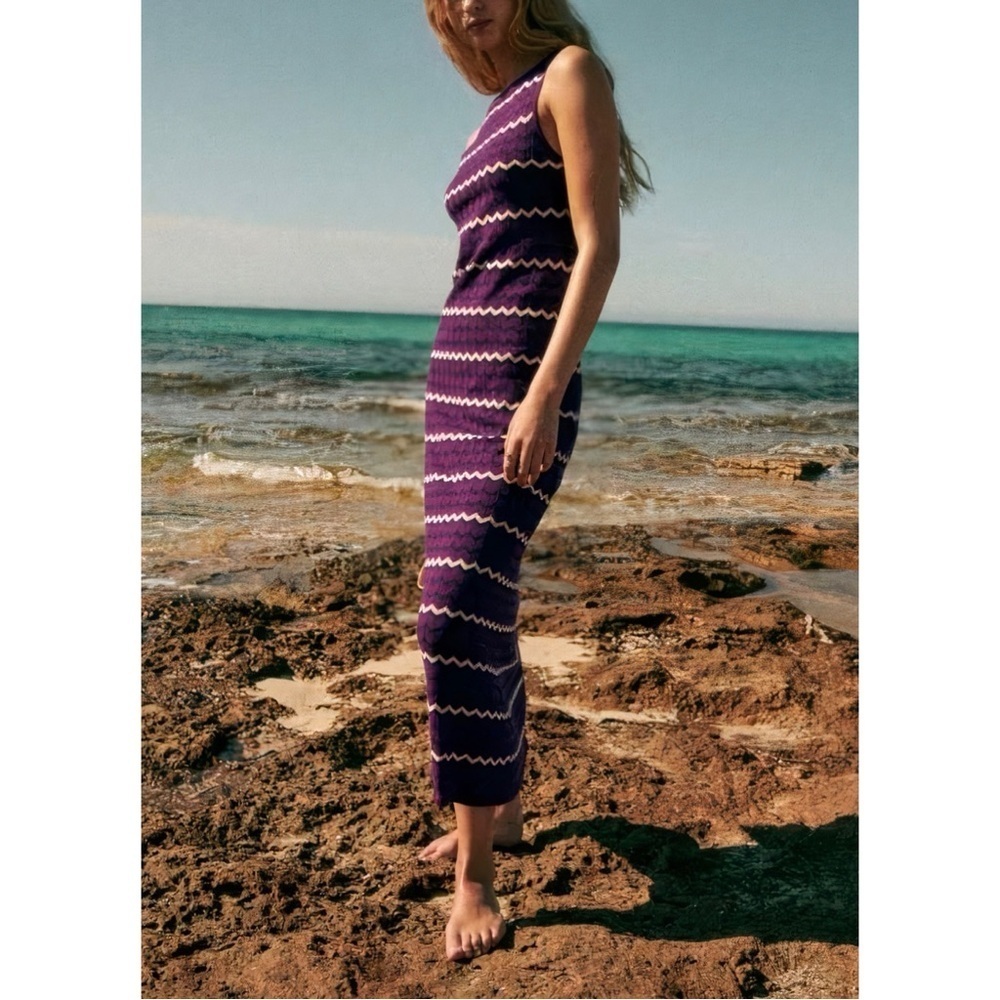 Sezane Maxi Knit Sleeveless Eliona Striped Dress